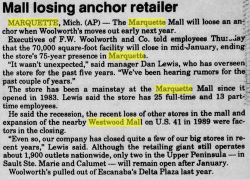 Westwood Mall - 1991 Article On Woolworth Closing (newer photo)